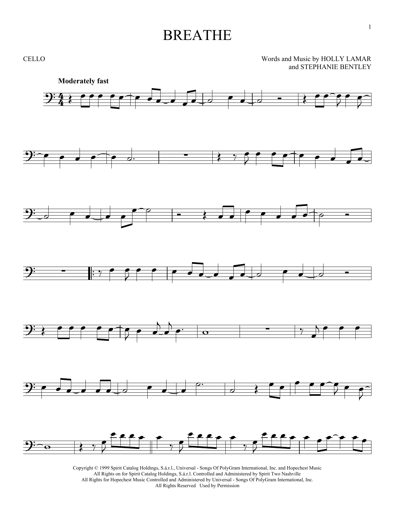 Produktgalerie: Seite 1 von 1 Breathe, Faith Hill, Violoncello