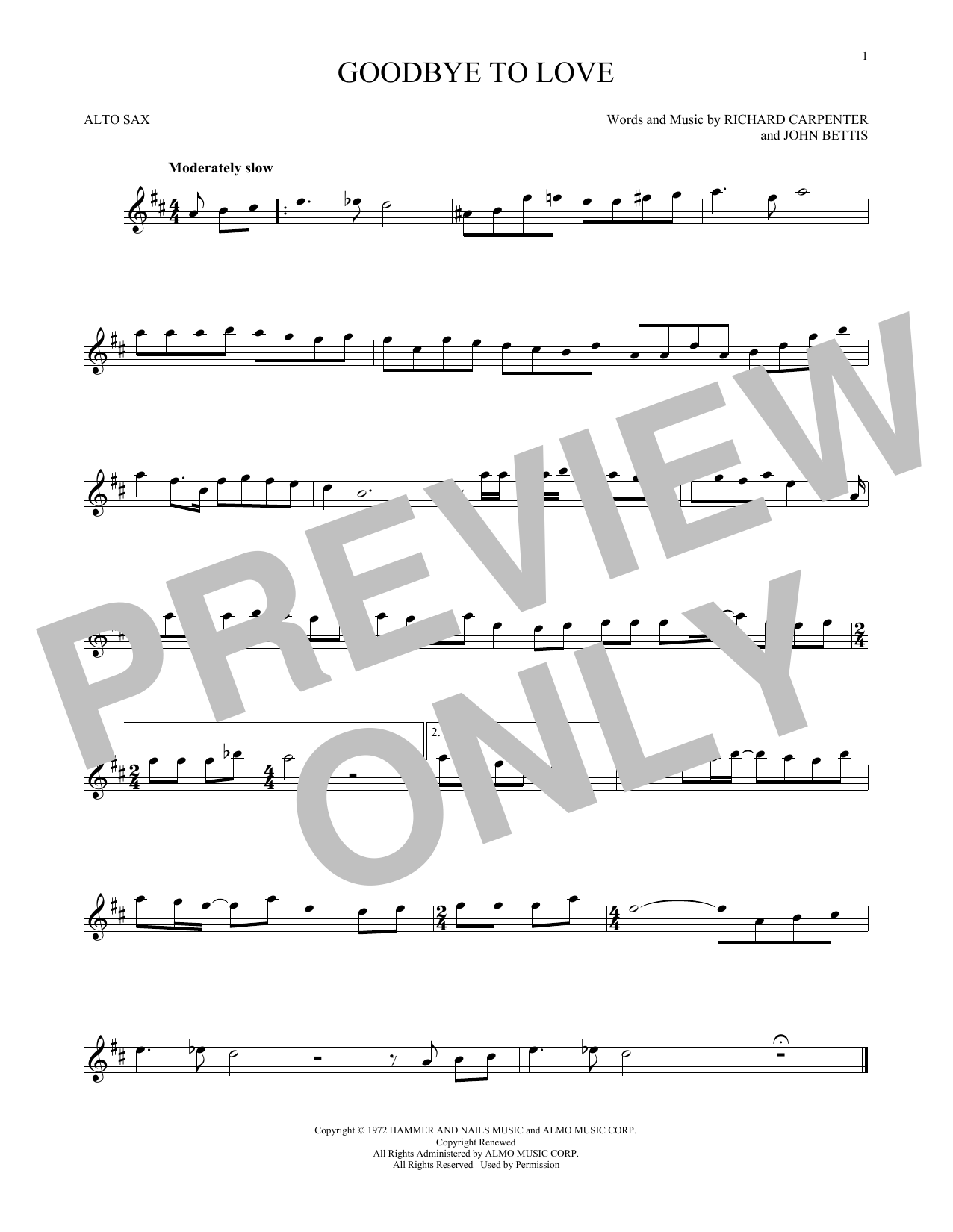 Product gallery: Page 1 of 1 Goodbye To Love, Carpenters
