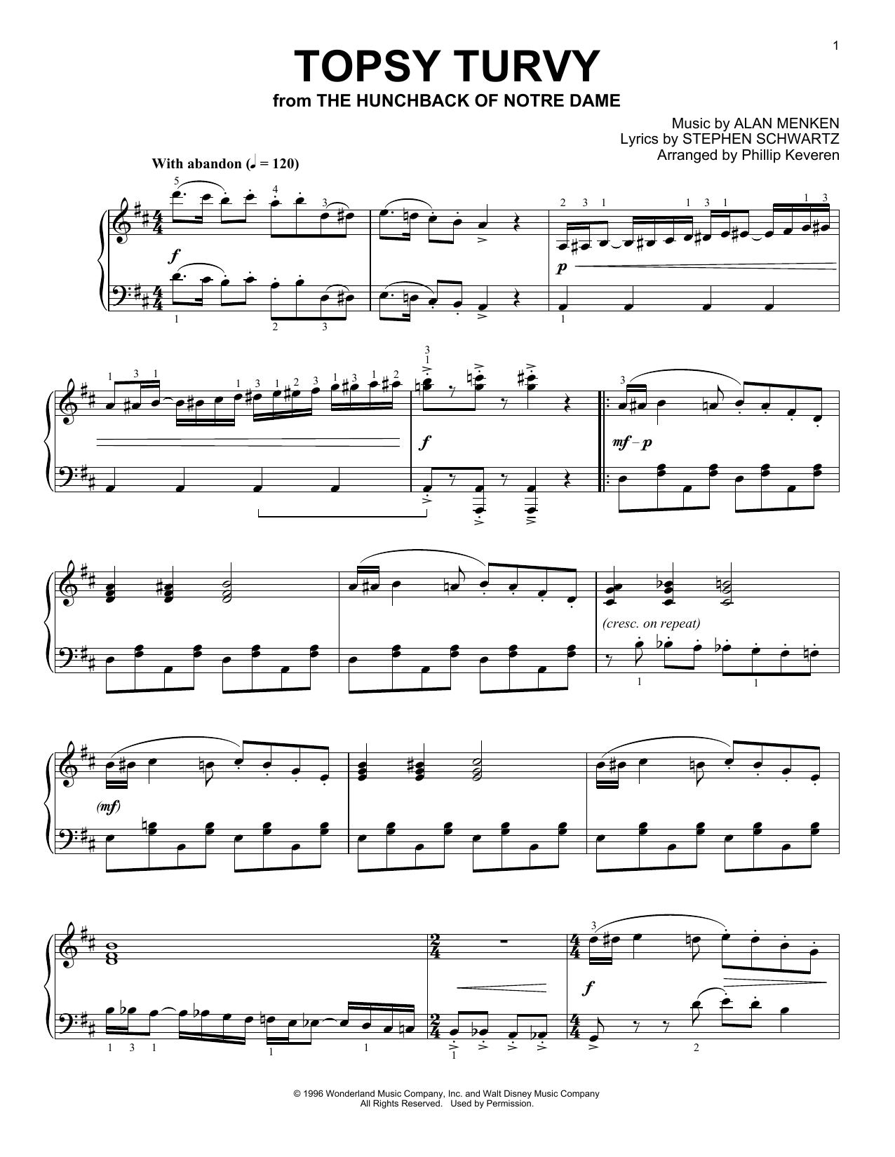 Product gallery: Page 1 of 1 Topsy Turvy [Ragtime version] (arr. Phillip Keveren), Alan Menken