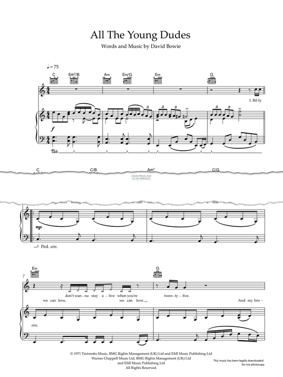 Produktgalerie: Seite 1 von 1 All The Young Dudes, David Bowie, Gesang, Gitarre, Klavier