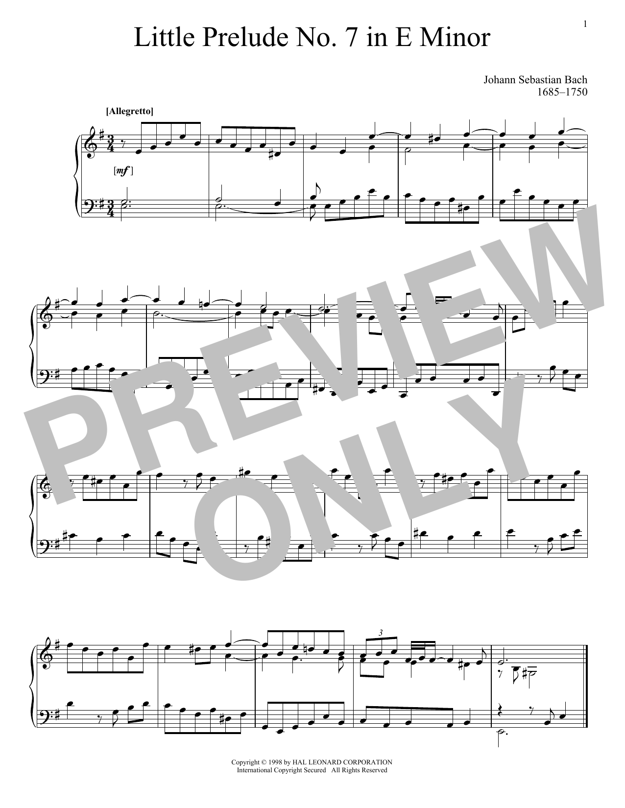 Produktgalerie: Seite 1 von 1 Little Prelude No. 7 in E Minor, Johann Sebastian Bach, Klavier