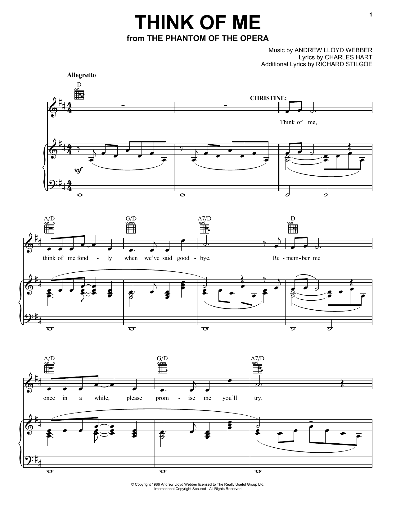 Produktgalerie: Seite 1 von 1 Think Of Me (from The Phantom Of The Opera), Andrew Lloyd Webber, Gesang, Gitarre, Klavier