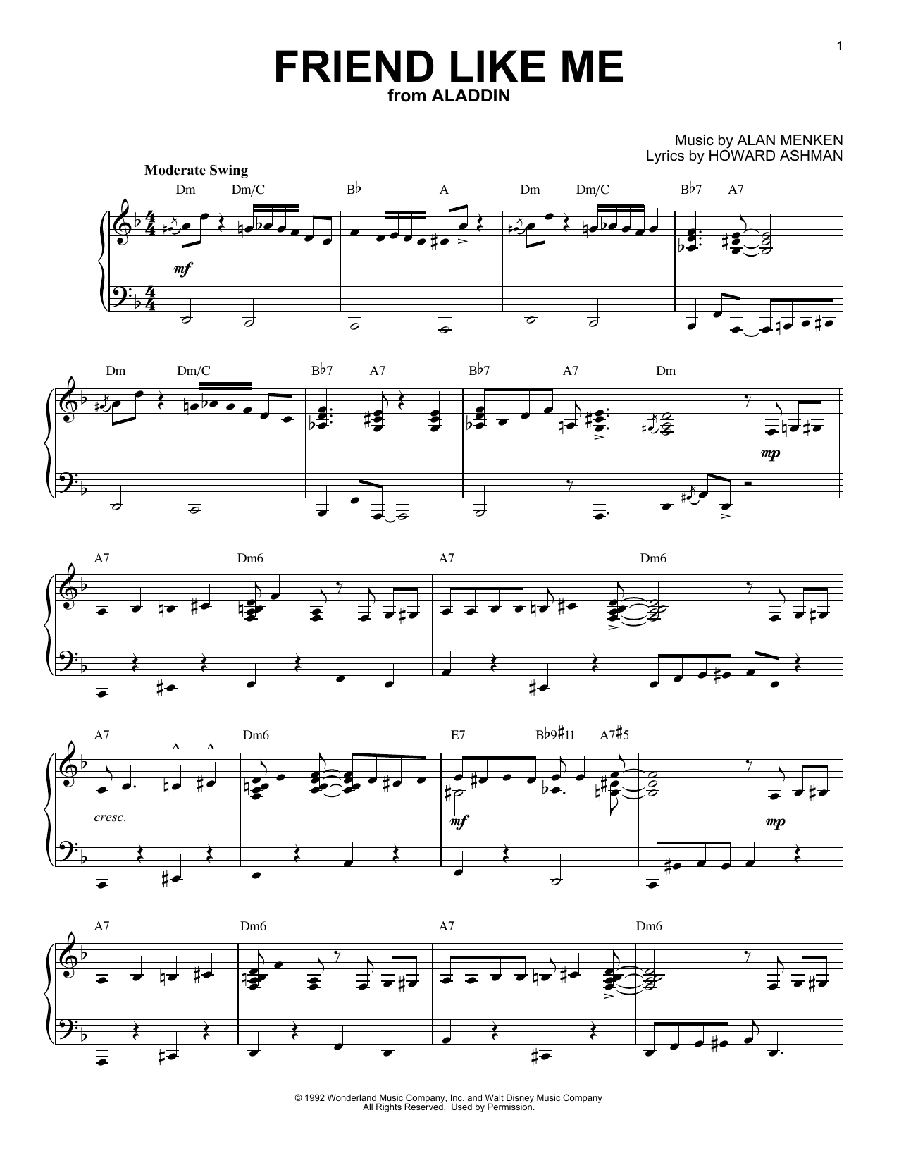Product gallery: Page 1 of 1 Friend Like Me [Jazz version] (from Aladdin), Alan Menken & Howard Ashman