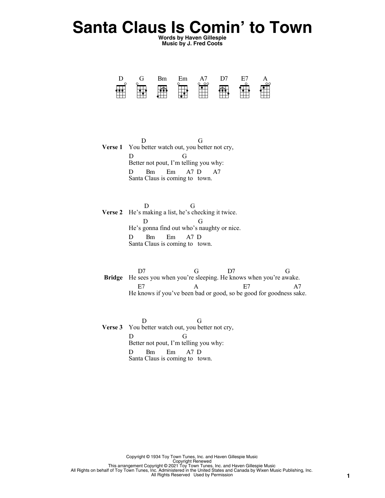 Product gallery: Page 1 of 1 Santa Claus Is Comin' To Town (arr. Fred Sokolow), Haven Gillespie