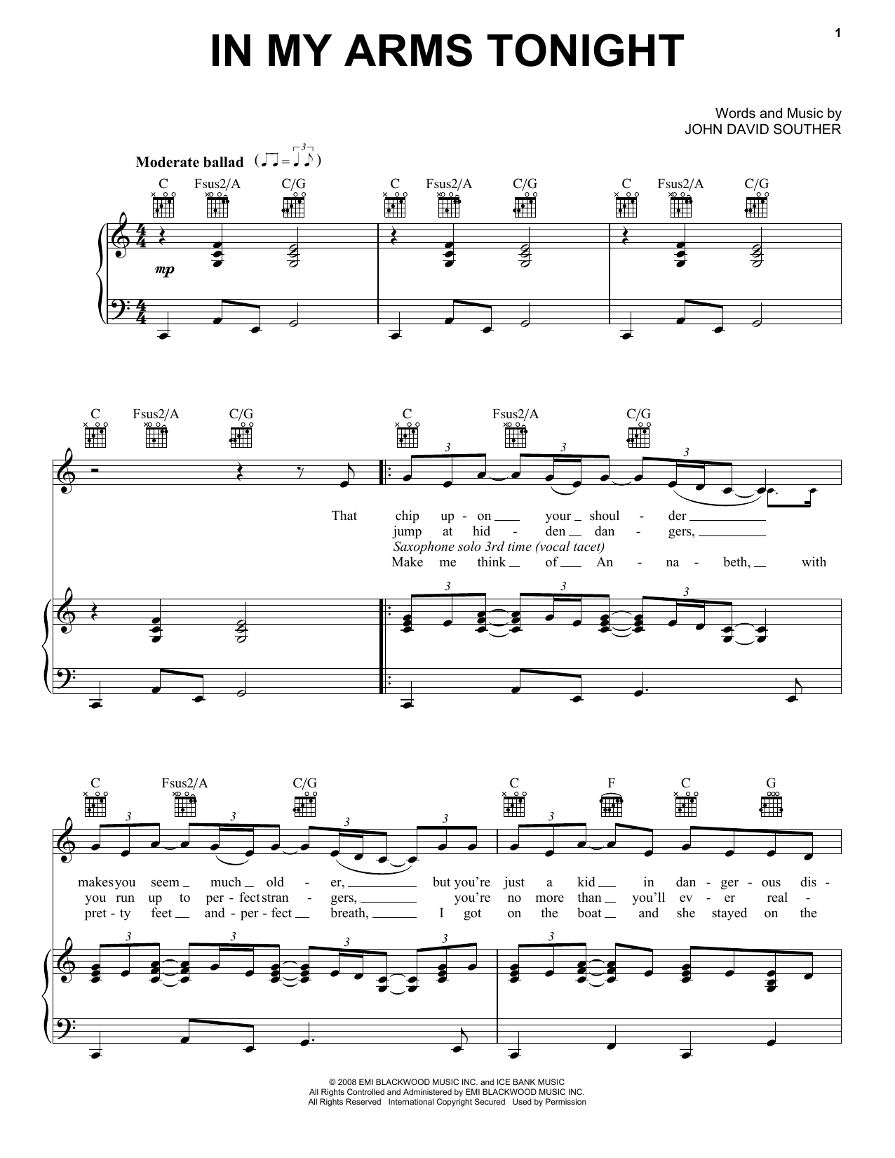 Produktgalerie: Seite 1 von 1 In My Arms Tonight, J.D. Souther, Gesang, Gitarre, Klavier