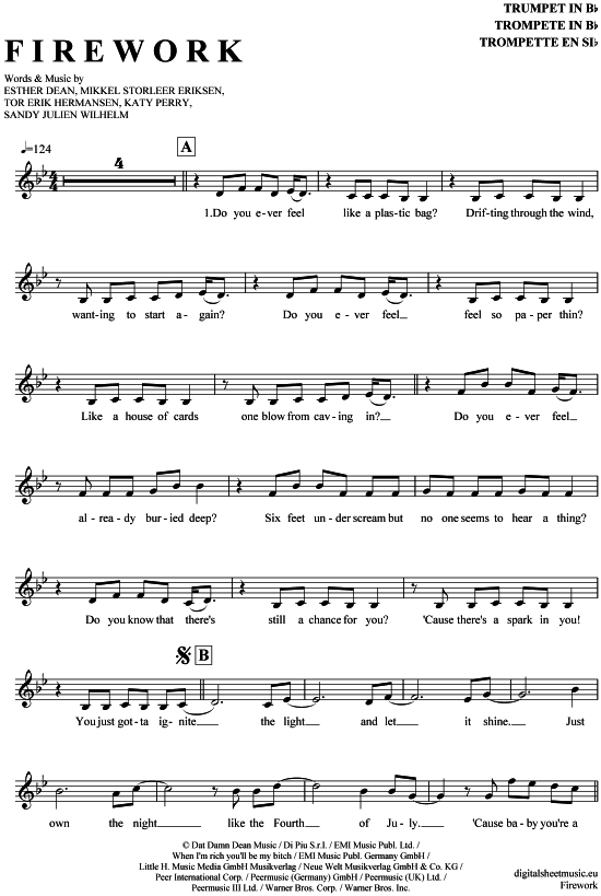 Produktgalerie: Seite 1 von 4 Firework , Perry, Katy, Trompete in B
