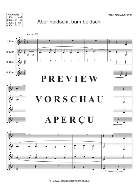 gallery: Aber heidschi bum beidschi , , (Klarinettenquartett)