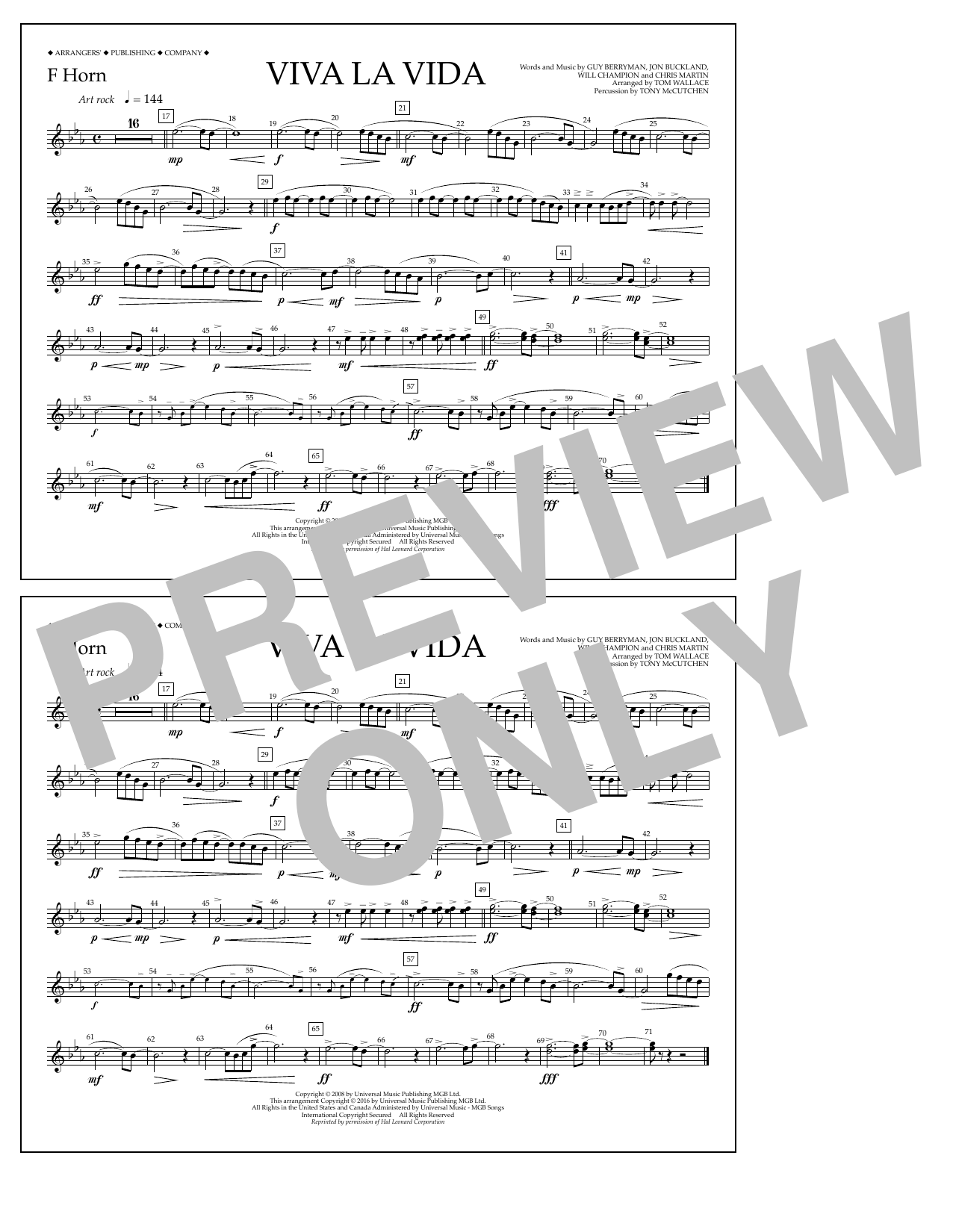 Produktbild zu: Viva La Vida - F Horn