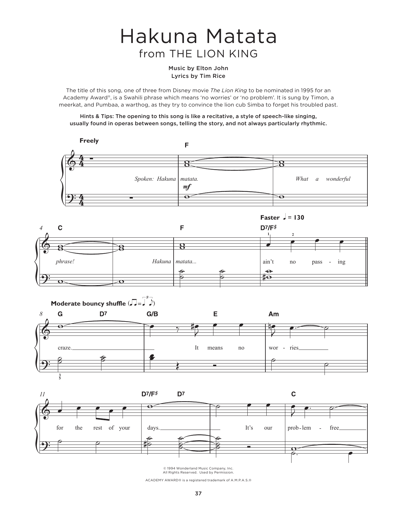 Elton John Hakuna Matata Text Deutsch Hakuna Matata (from The Lion King) - Online Noten von Elton John - smd