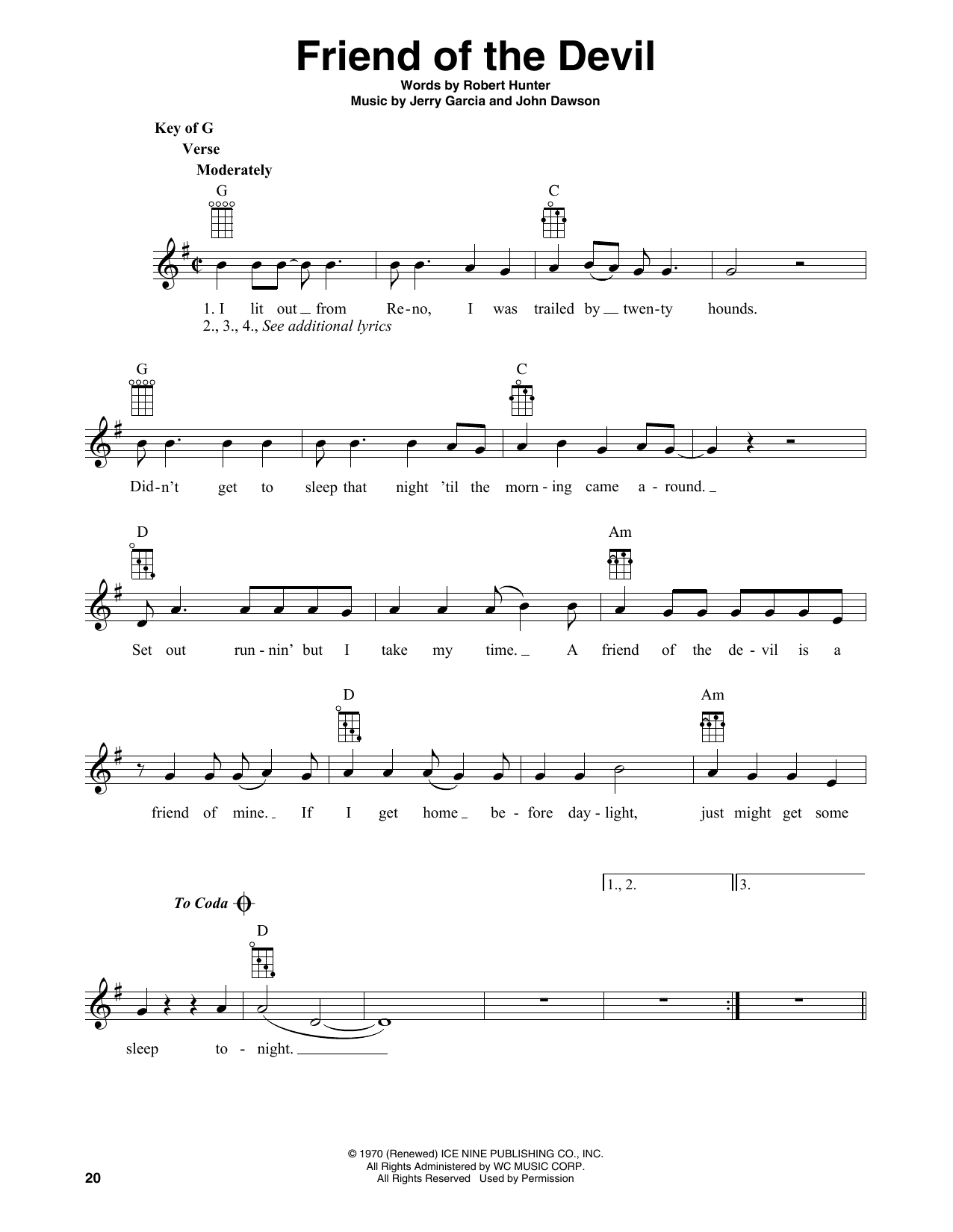Product gallery: Page 1 of 1 Friend Of The Devil (arr. Fred Sokolow), Grateful Dead