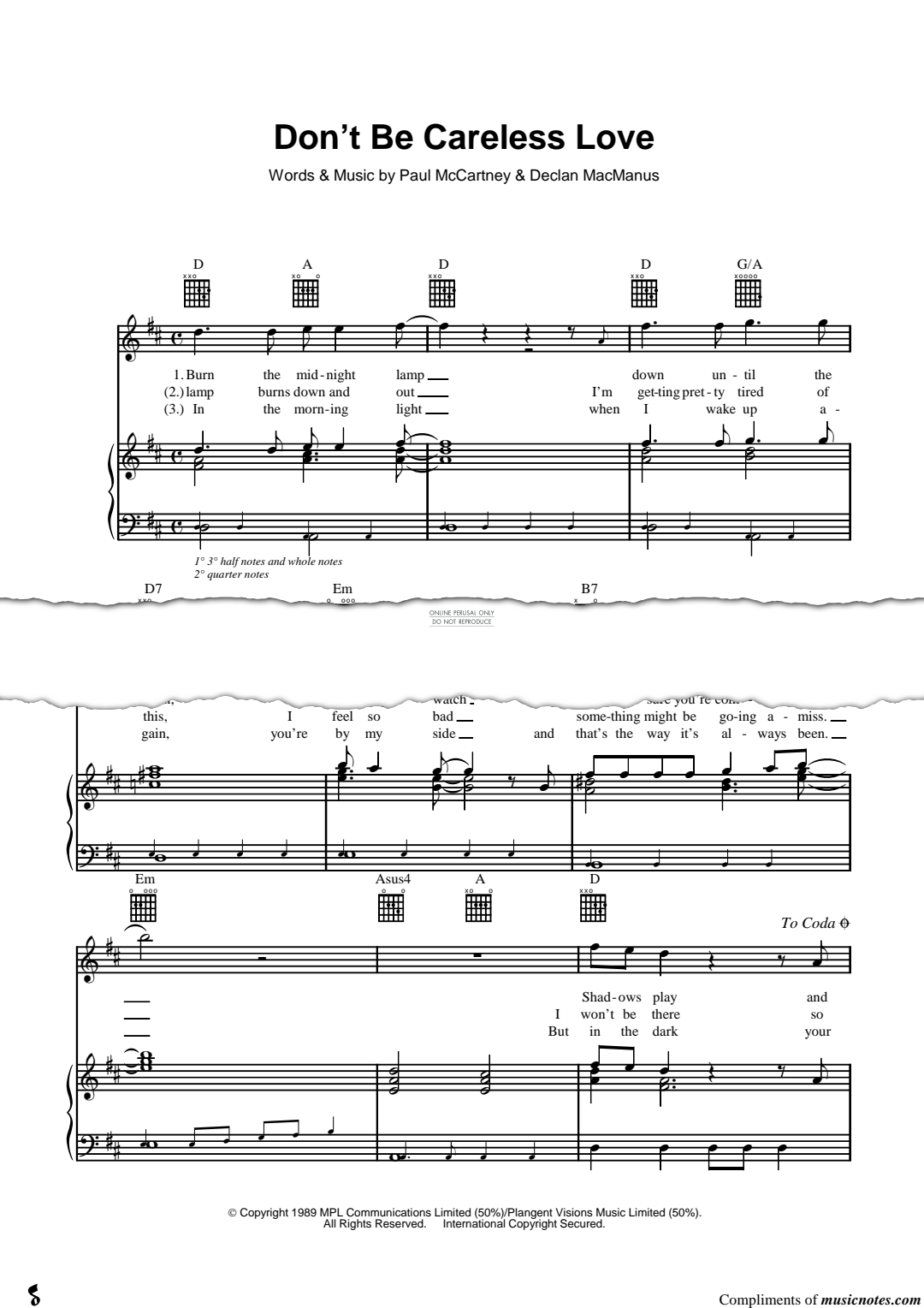 Produktgalerie: Seite 1 von 1 Don't Be Careless Love, Paul McCartney, Gesang, Gitarre, Klavier