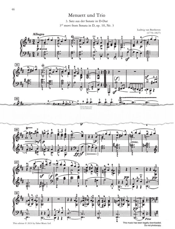 Produktgalerie: Seite 1 von 1 Menuett and Trio (3rd movt from Sonata in D , Op. 10 No. 3), Ludwig van Beethoven, Klavier