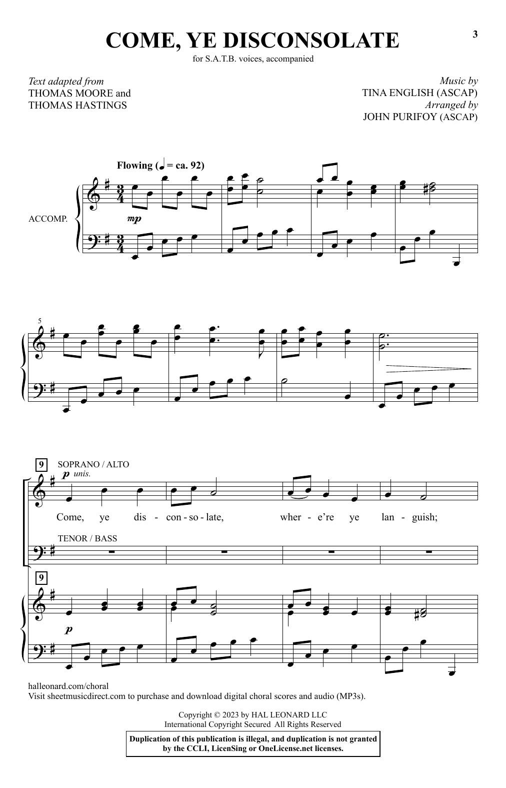 Product picture to: Come, Ye Disconsolate (arr. John Purifoy)