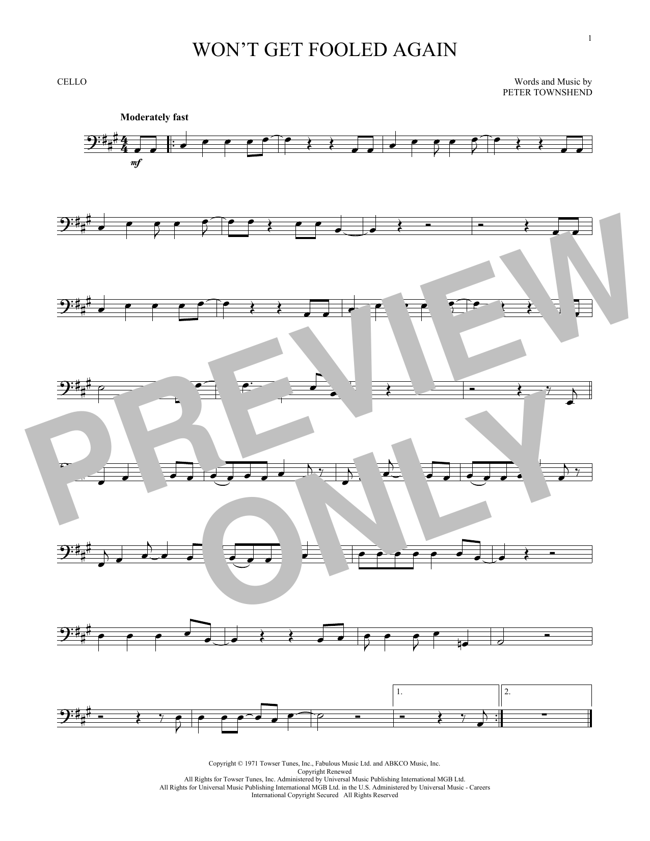 Produktgalerie: Seite 1 von 1 Won't Get Fooled Again, The Who, Violoncello