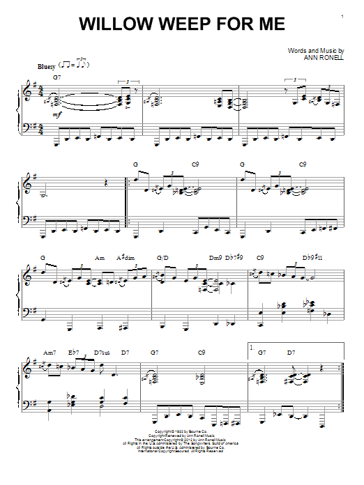 Produktgalerie: Seite 1 von 1 Willow Weep For Me [Jazz version] (arr. Brent Edstrom), Chad & Jeremy, Klavier
