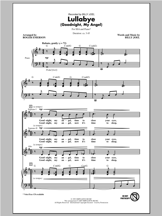 Produktgalerie: Seite 1 von 1 Lullabye (Goodnight, My Angel), Roger Emerson, Chor