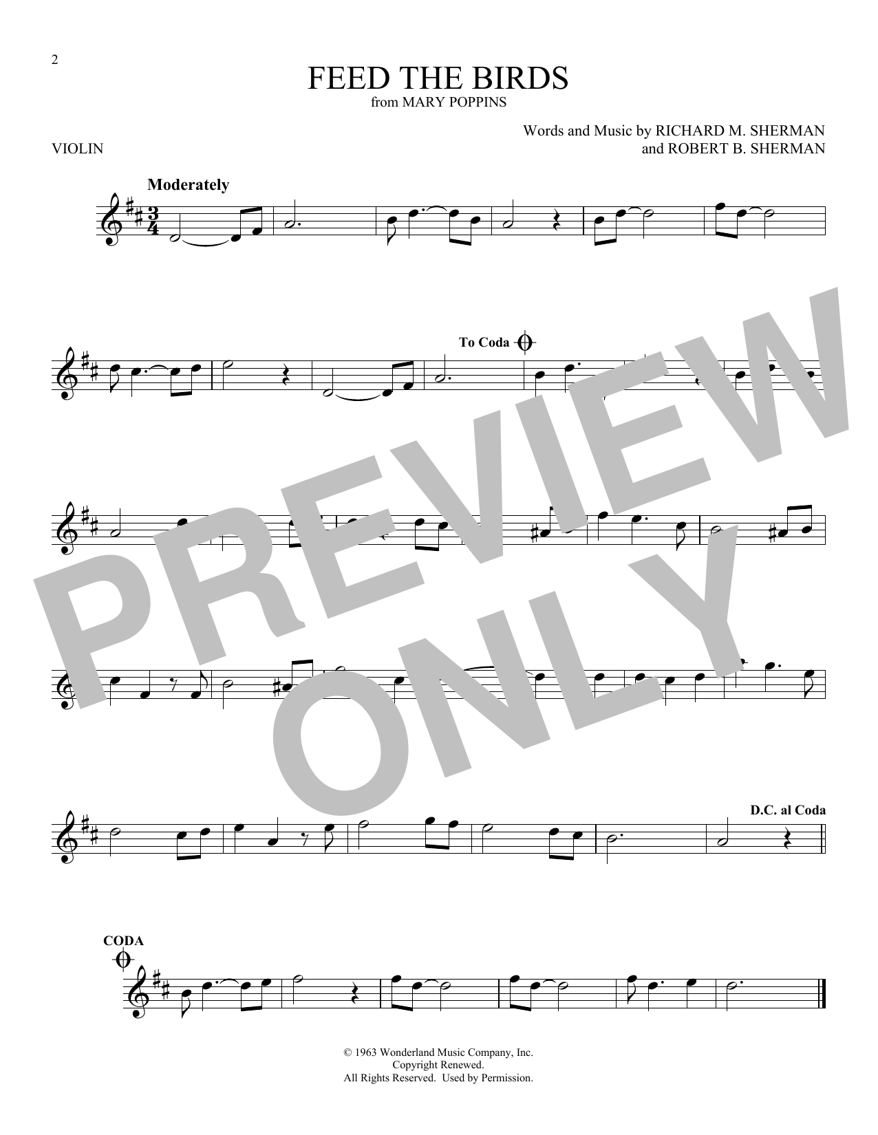 Product gallery: Page 1 of 1 Feed The Birds (Tuppence A Bag) (from Mary Poppins), Sherman Brothers