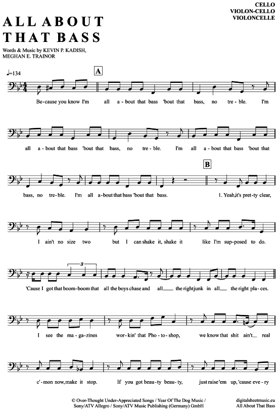 Produktgalerie: Seite 1 von 4 All about that bass , Trainor, Meghan, (Violon-Cello)