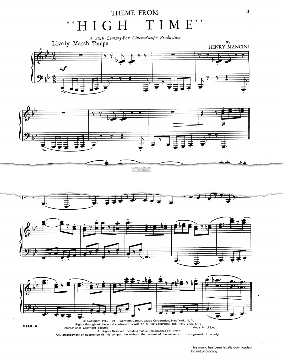 gallery: Theme from 'High Time', Henry Mancini, Klavier