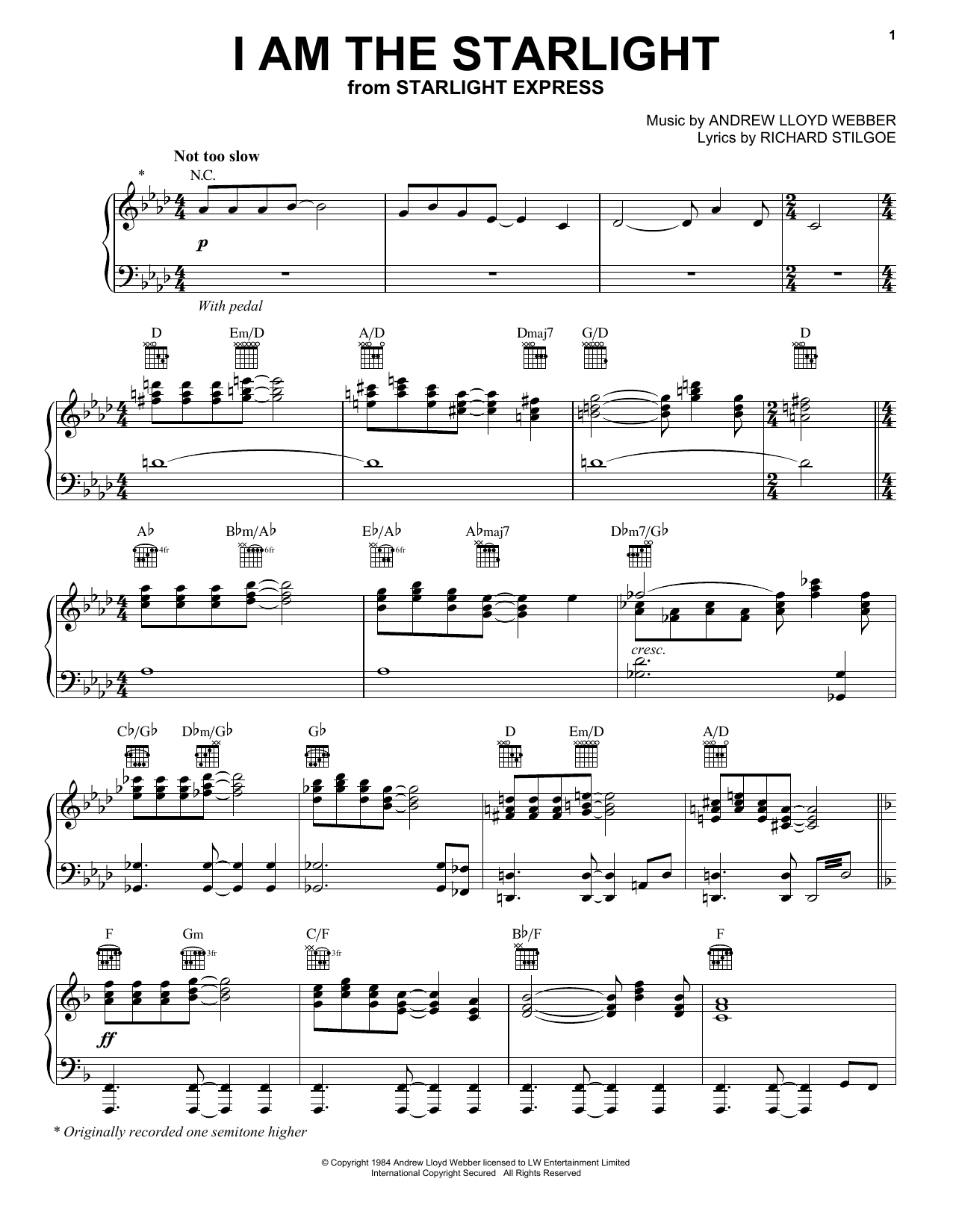 Produktgalerie: Seite 1 von 1 I Am The Starlight (from Starlight Express), Andrew Lloyd Webber, Gesang, Gitarre, Klavier