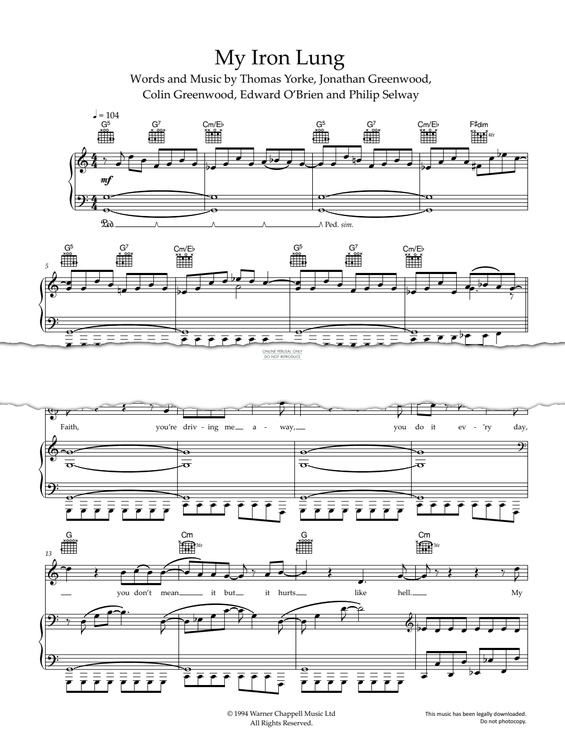 Produktgalerie: Seite 1 von 1 My Iron Lung, Radiohead, Gesang, Gitarre, Klavier