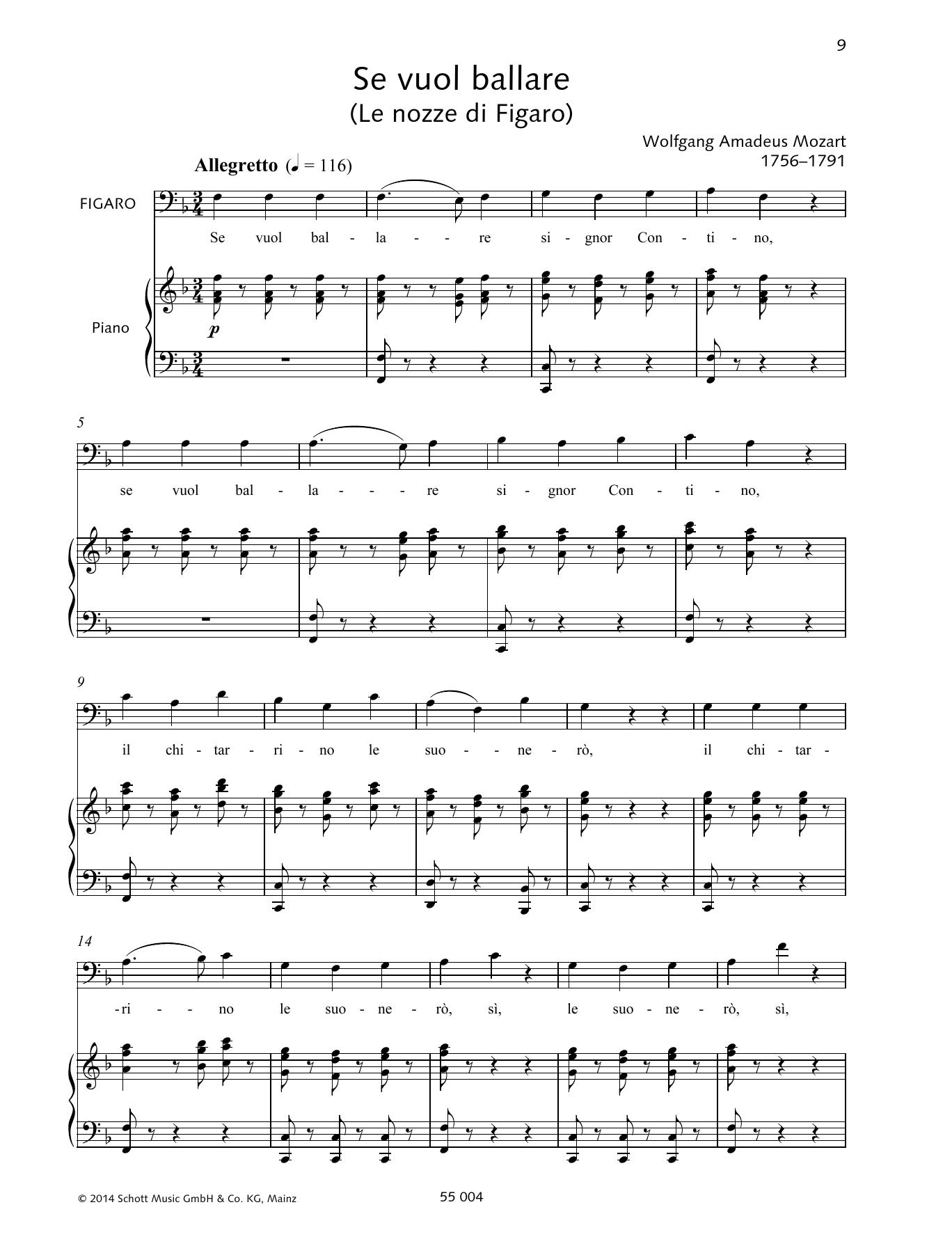 Produktgalerie: Seite 1 von 1 Se vuol ballare, Wolfgang Amadeus Mozart, Gesang, Klavier
