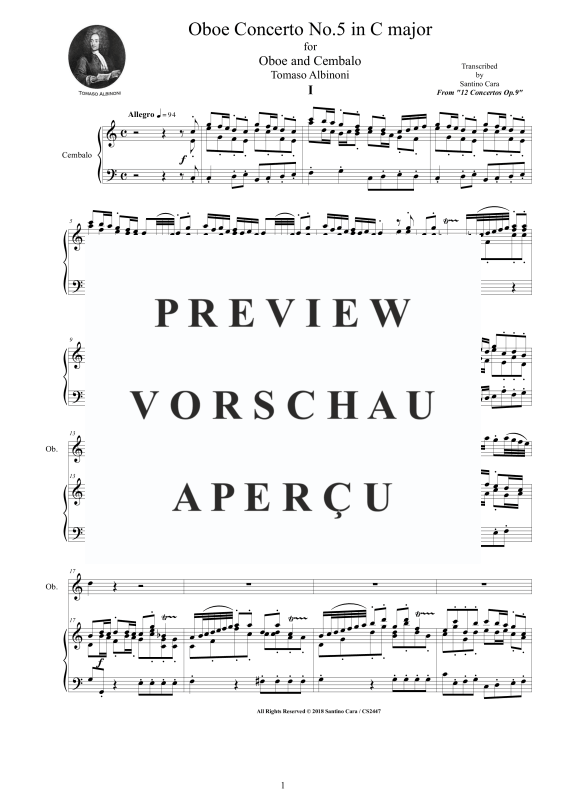 Produktgalerie: Seite 2 von 11 Oboe Concerto No.5 in C-Dur Op.9, , Oboe und Cembalo/Klavier