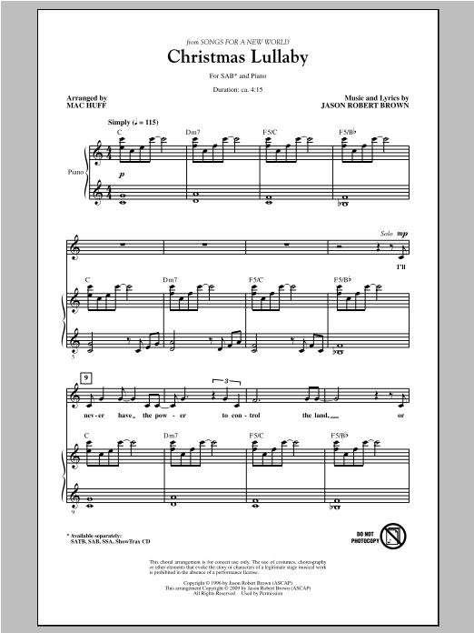 Product gallery: Page 1 of 1 Christmas Lullaby (from Songs for a New World) (arr. Mac Huff), Jason Robert Brown