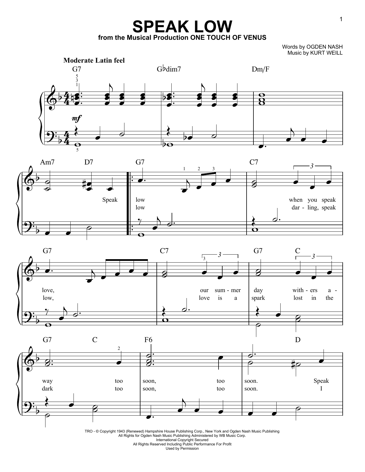 Produktgalerie: Seite 1 von 1 Speak Low, Kurt Weill, Klavier