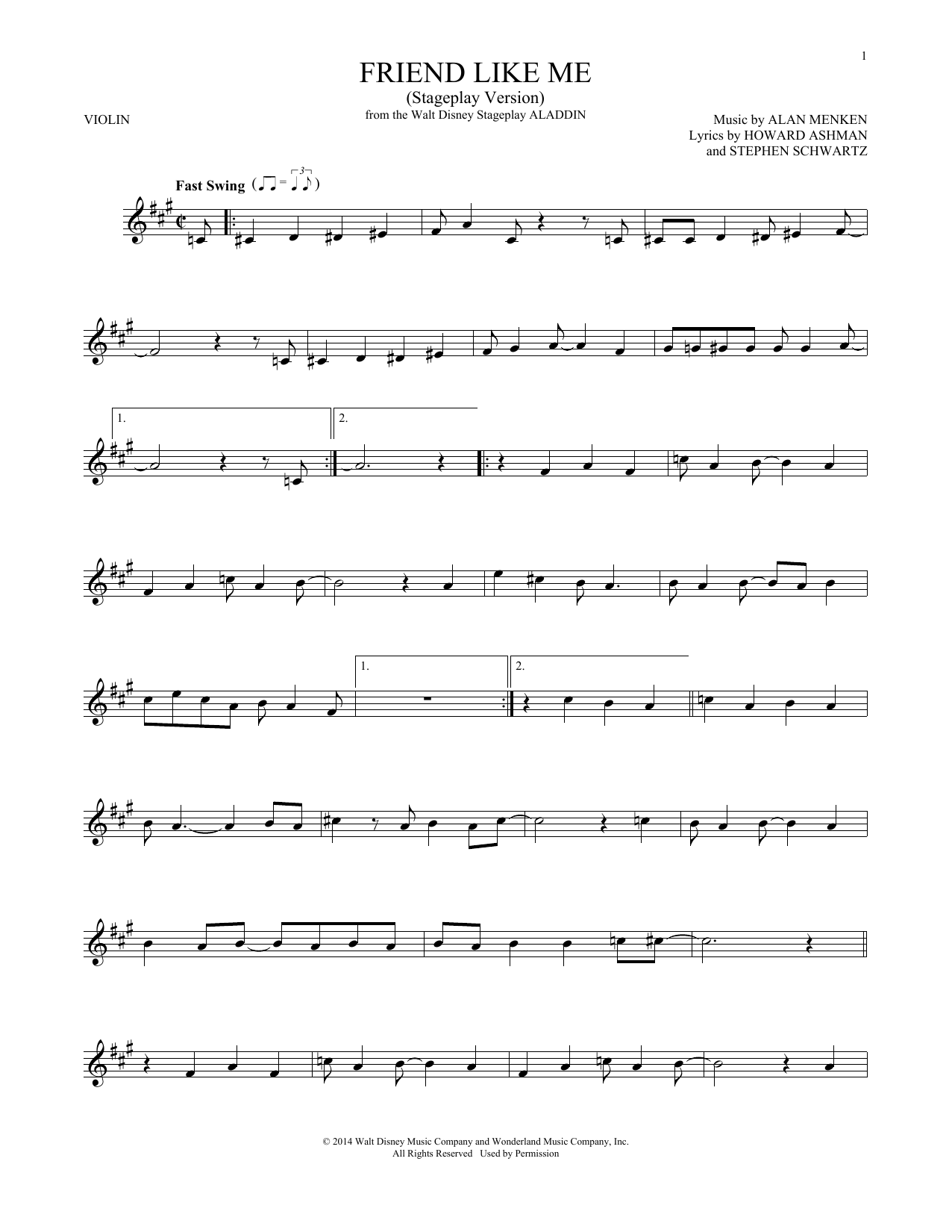 Product gallery: Page 1 of 1 Friend Like Me (Stageplay Version) (from Aladdin: The Broadway Musical), Alan Menken, Howard Ashman & Stephen Schwartz