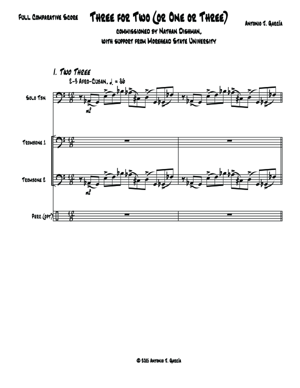 Product gallery: Page 1 of 11 Three for Two (or One or Three), , (Trombone trio solo trombone, 2x trombone percussion opt.)