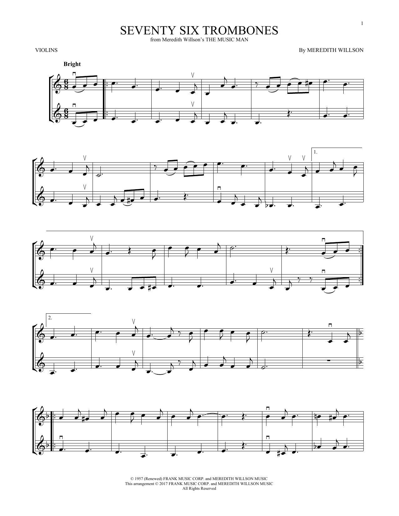 Product gallery: Page 1 of 1 Seventy Six Trombones (from The Music Man), Meredith Willson