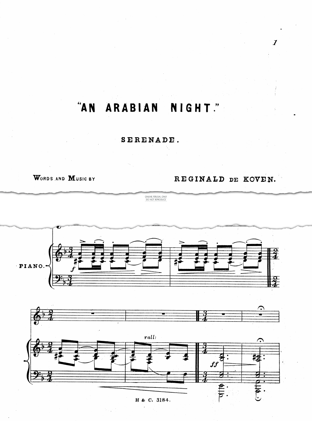Produktgalerie: Seite 1 von 1 An Arabian Night, Reginald de Koven, Gesang, Klavier