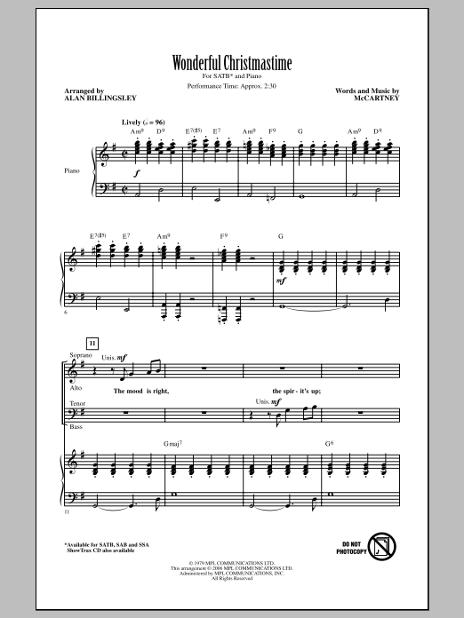 Produktgalerie: Seite 1 von 1 Wonderful Christmastime (arr. Alan Billingsley), Paul McCartney, Chor