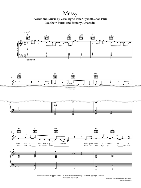 Produktgalerie: Seite 1 von 1 Messy (from 'F1 The Movie'), Rosé, Gesang, Gitarre, Klavier