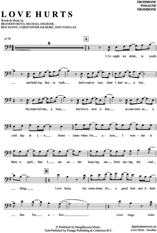 Product gallery: Page 1 of 4 Love Hurts , Incubus, (Posaune / Bariton)