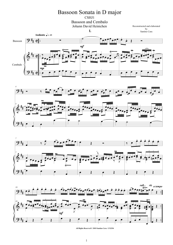 Produktbild zu: Fagottsonate D-Dur CSHJ1Johann David Heinichen
