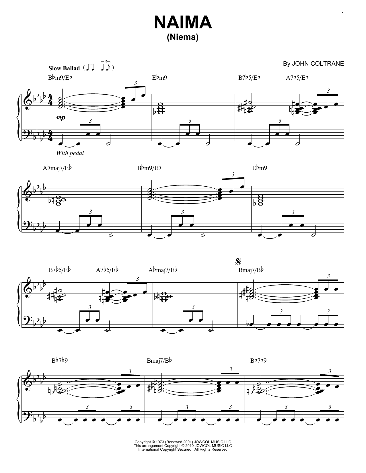 Product gallery: Page 1 of 1 Naima (Niema) (arr. Brent Edstrom), John Coltrane