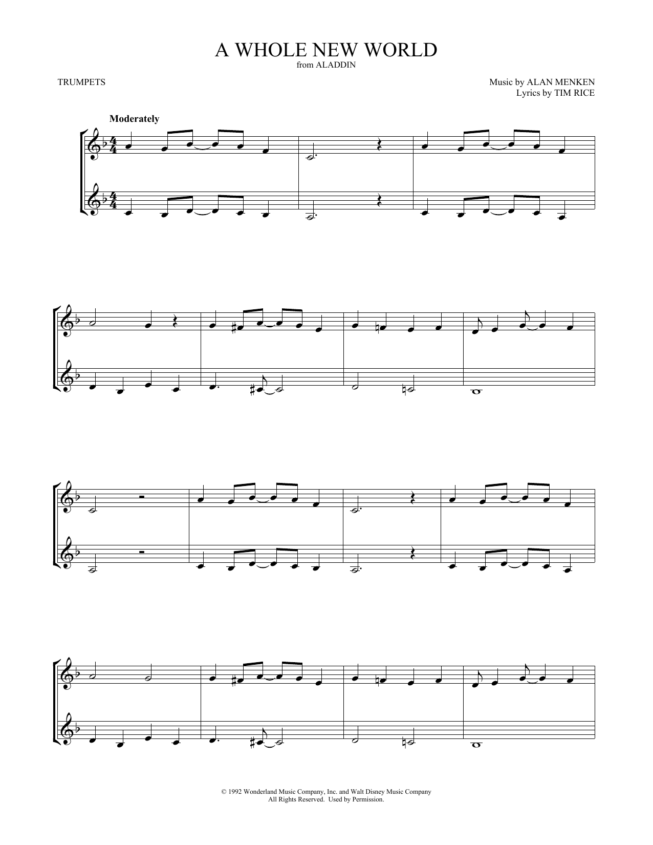 Produktgalerie: Seite 1 von 1 A Whole New World (from Aladdin), Alan Menken & Tim Rice, Trompete