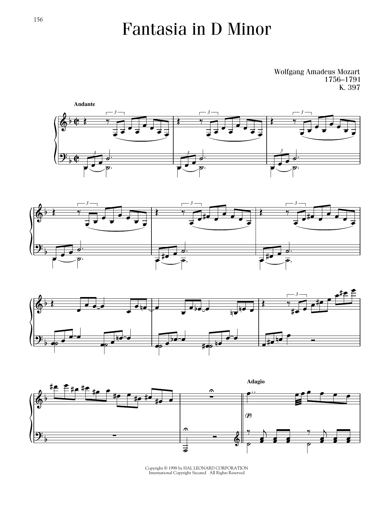 Product picture to: Fantasia In D Minor, K. 397