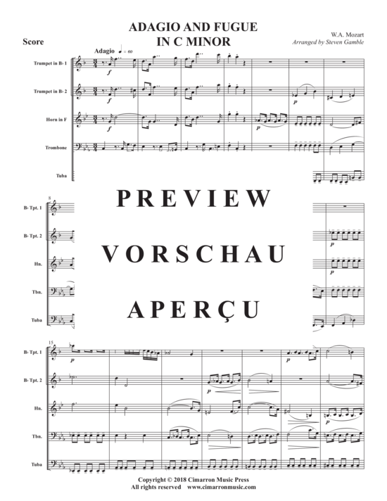 Produktgalerie: Seite 3 von 21 Adagio and Fugue in c minor , , (Blechbläser Quintett)