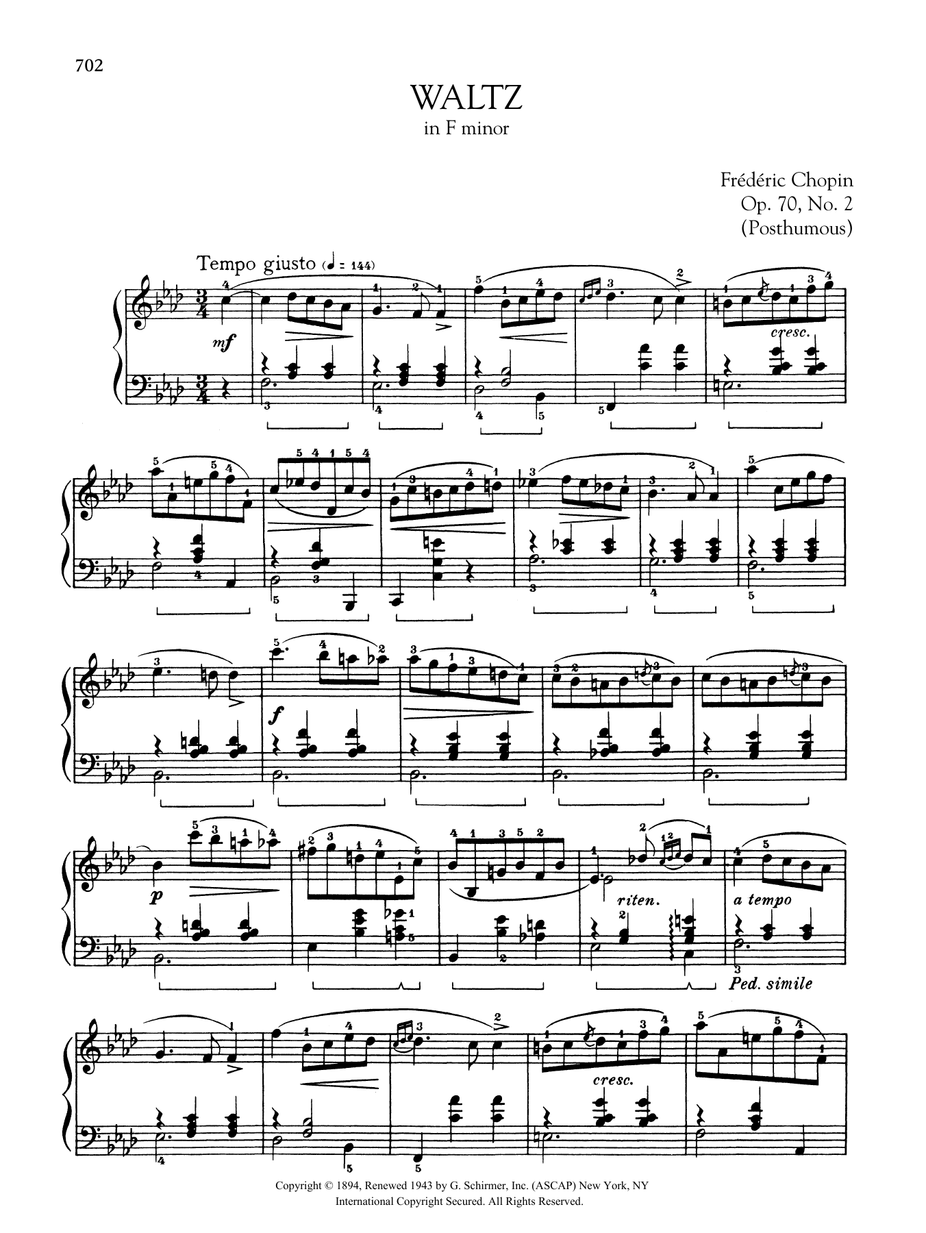 Product gallery: Page 1 of 1 Waltz in F minor, Op. 70, No. 2 (Posthumous), Frédéric Chopin