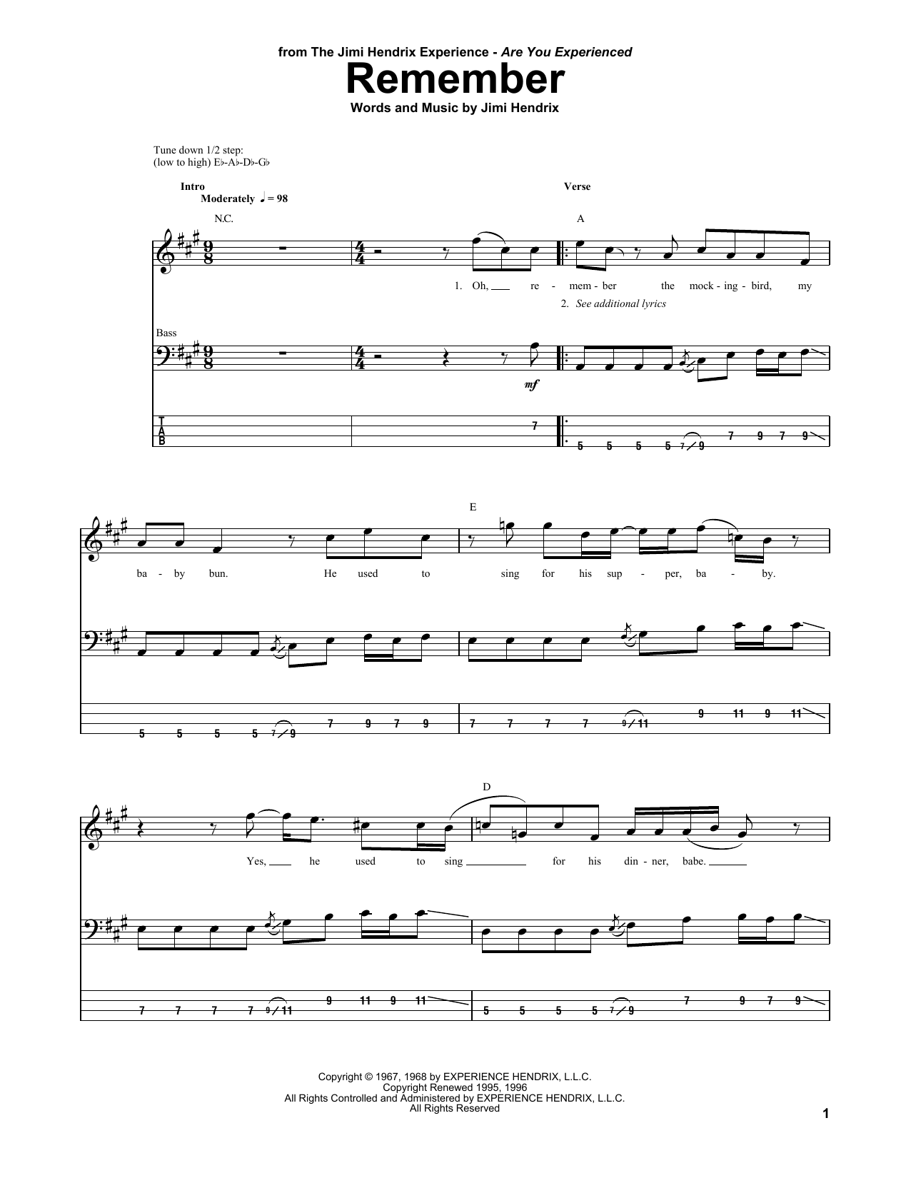 Produktgalerie: Seite 1 von 1 Remember, Jimi Hendrix, E-Bass