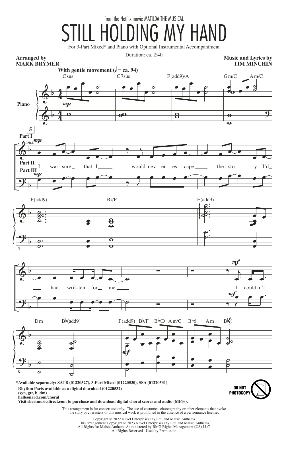 Product gallery: Page 1 of 1 Still Holding My Hand (from Matilda The Musical) (arr. Mark Brymer), Tim Minchin
