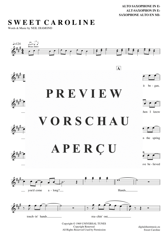 Product gallery: Page 2 of 4 Sweet Caroline , Diamond, Neil, Alto Saxophone