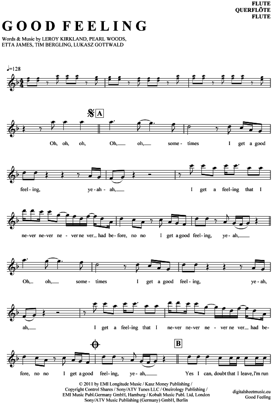 Product gallery: Page 1 of 5 Good Feeling , Flo Rida, (transverse flute)