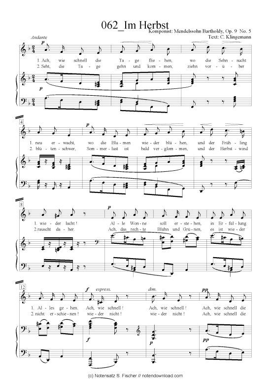 Product picture to: Im Herbst Felix Mendelssohn Bartholdy (1809-1947)