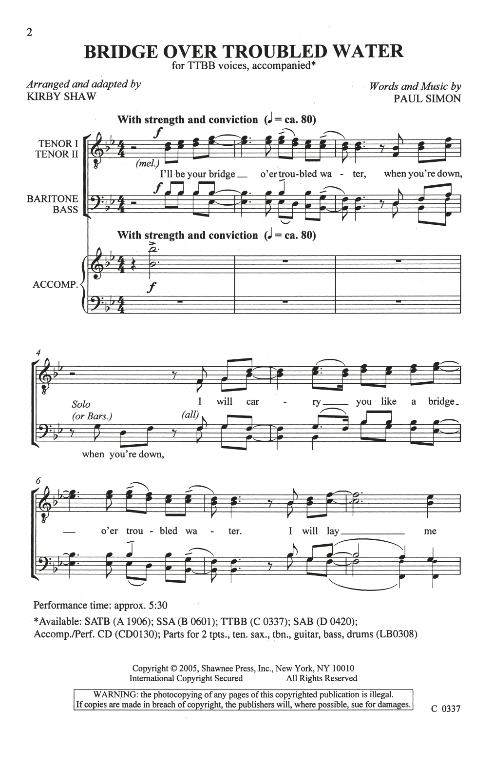Product gallery: Page 1 of 1 Bridge Over Troubled Water (arr. Kirby Shaw), Simon & Garfunkel