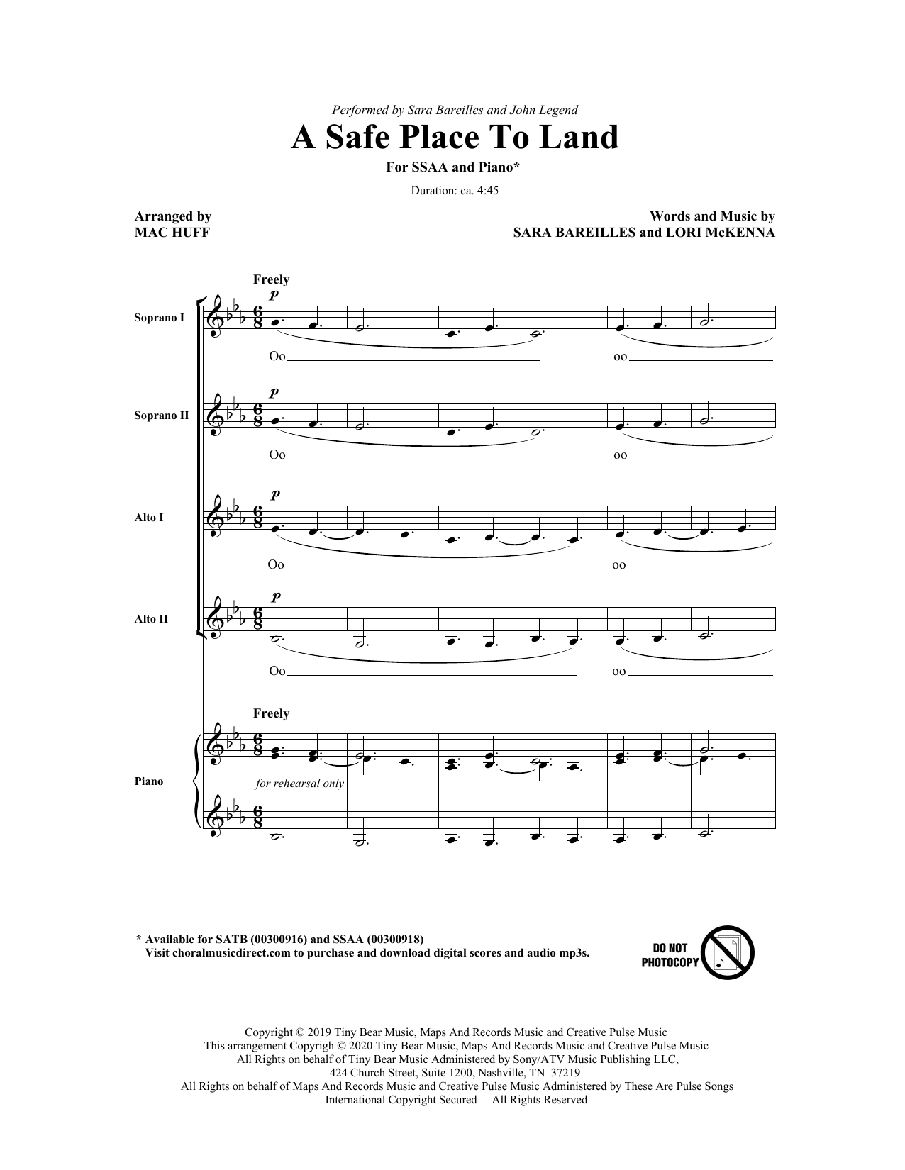 Produktgalerie: Seite 1 von 1 A Safe Place To Land (feat. John Legend) (arr. Mac Huff), Sara Bareilles, Chor