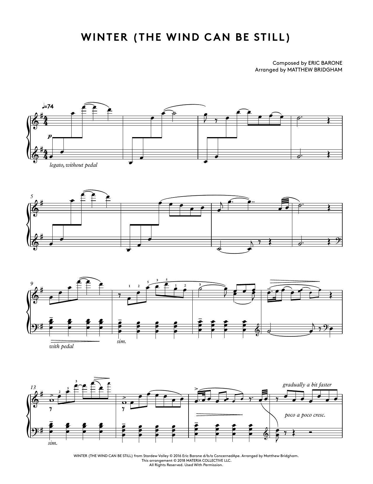 Product gallery: Page 1 of 1 Winter (The Wind Can Be Still) (from Stardew Valley Piano Collections) (arr. Matthew Bridgham), Augustine Mayuga Gonzales
